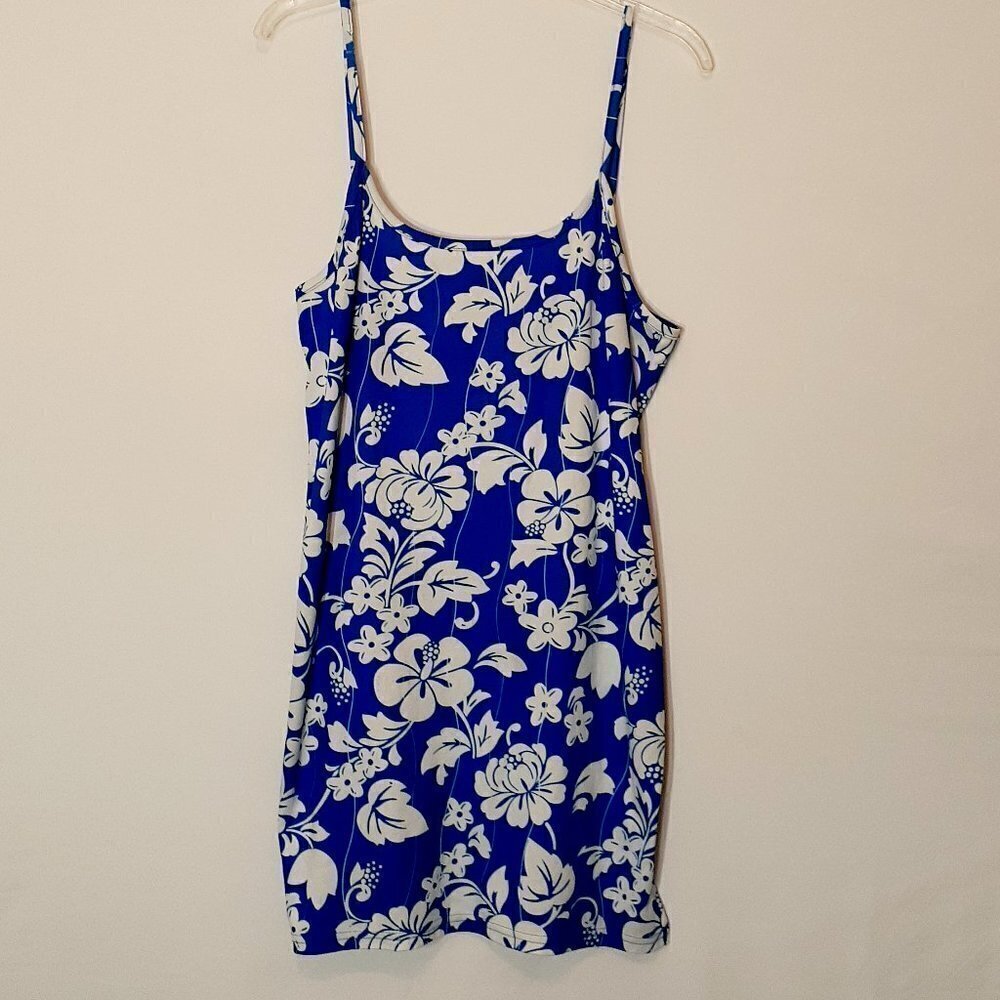 KOAH Blue Floral Hawaiian Slim Fit Short Tank Dress; Size XL